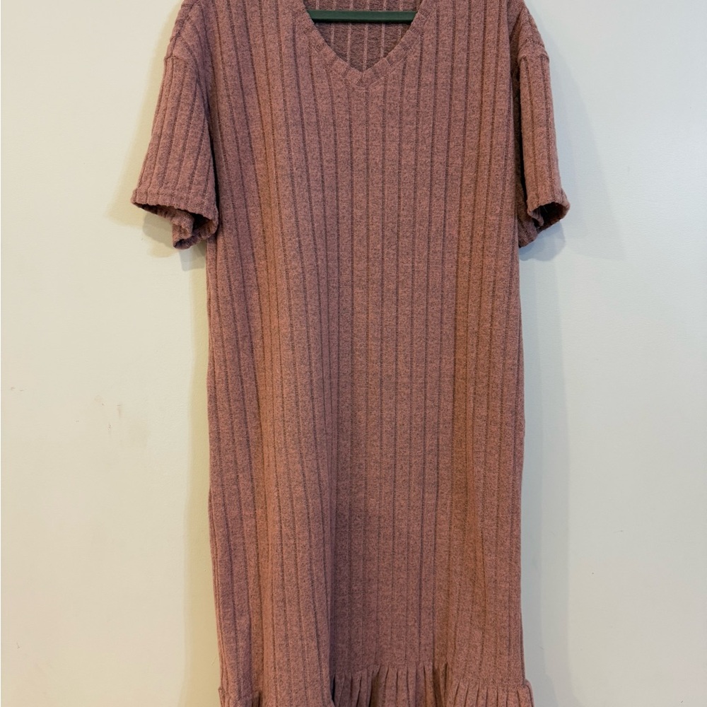 Ribbed Knit V-Neck Dress